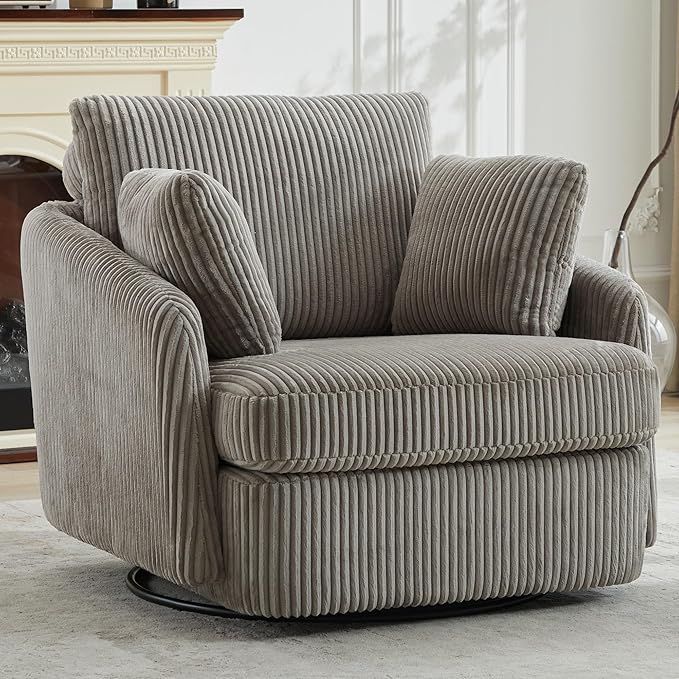 Aoiy &amp Wifon 40.55 W Oversized Swivel Accent Chair Modern Comfy Swivel Armchair for Living Room Corduroy Gray