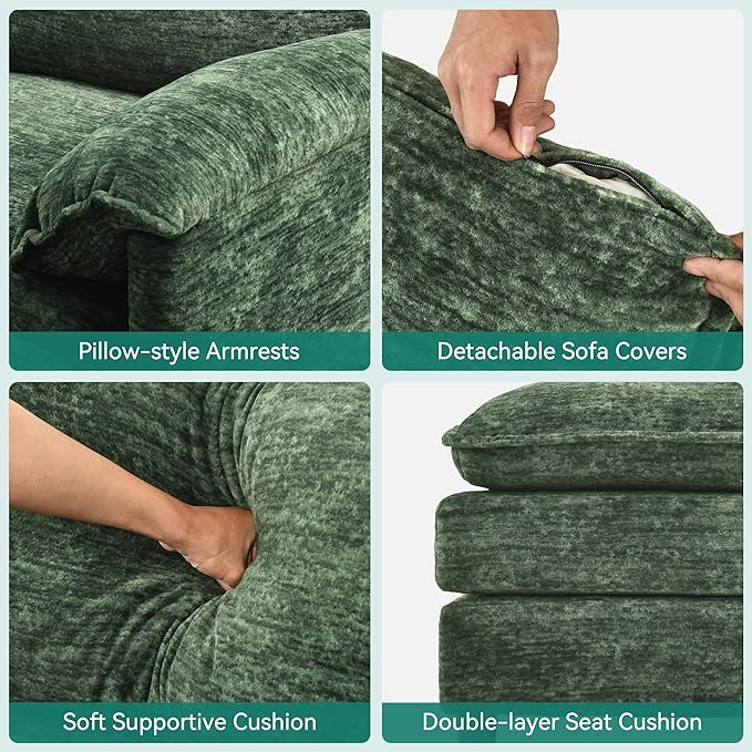 YITAHOME 108 Modular Sectional Sofa with Movable Ottoman Modern L Shaped Couch with Pillow-Armrest Velvet 4 Deep Seat Cloud Couch for Living Room Apartment Office Green
