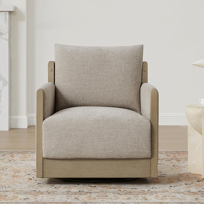 CHITA Swivel Accent Chair Living Room Arm Chair Mid Century Modern Reading Chair Barrel Chair Fabric in Khaki