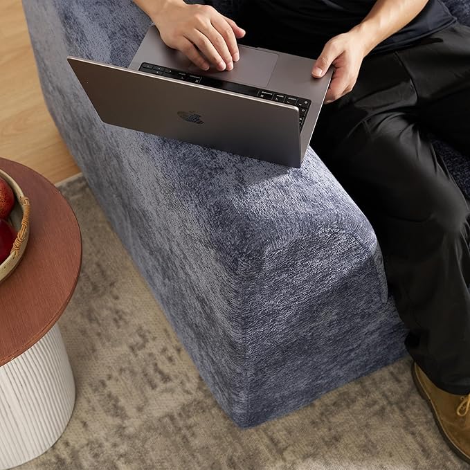 SITJOY 110 Boneless Sectional Couch Modular Cloud Couch with Washable Covers Soft Deep Seat Comfy Sofa with Chaise 3 Seater L Shaped Sofa with Ottoman‌ Chenille in Navy Blue