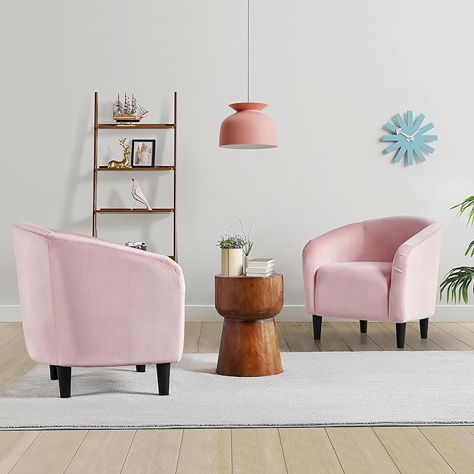 Yaheetech Barrel Chairs Furry Accent Chairs with Soft Padded Armrest for Living Room Bedroom Waiting Room Office Set of 2 Pink
