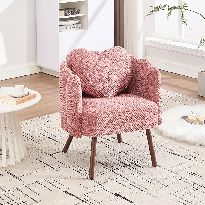 Okeysen Petal Vanity Cute Chair Velvet Accent Chairs with Wood Leg Vanity &amp Makeup Room Mid Century Reading Armchair for Living Room Bedroom.