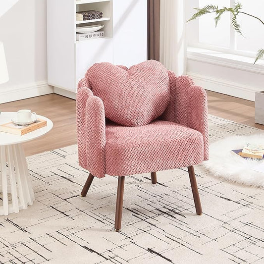 Okeysen Petal Vanity Cute Chair Velvet Accent Chairs with Wood Leg Vanity &amp Makeup Room Mid Century Reading Armchair for Living Room Bedroom.