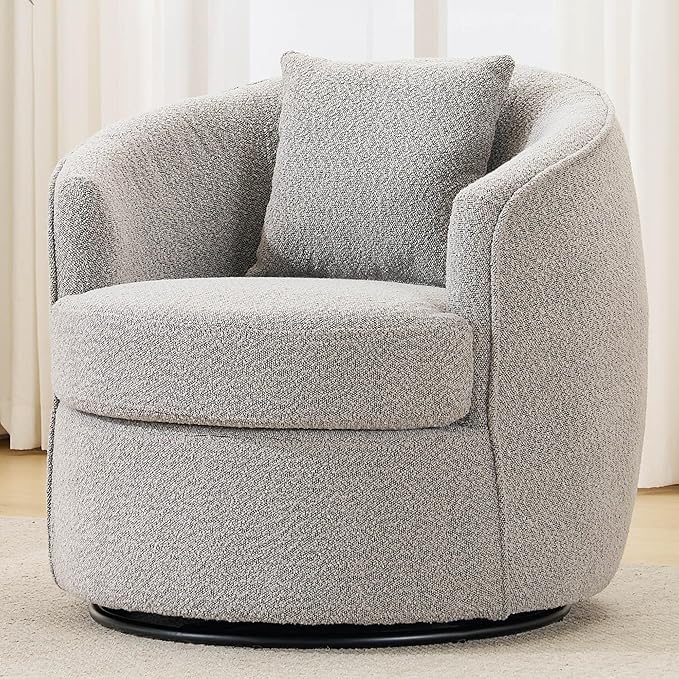 Swivel Barrel Chairs 32 Inches Wide No Assembly Round Upholstered Armchairs Accent Chairs Single Sofa Chair for Living Room (Grey Set of 1)