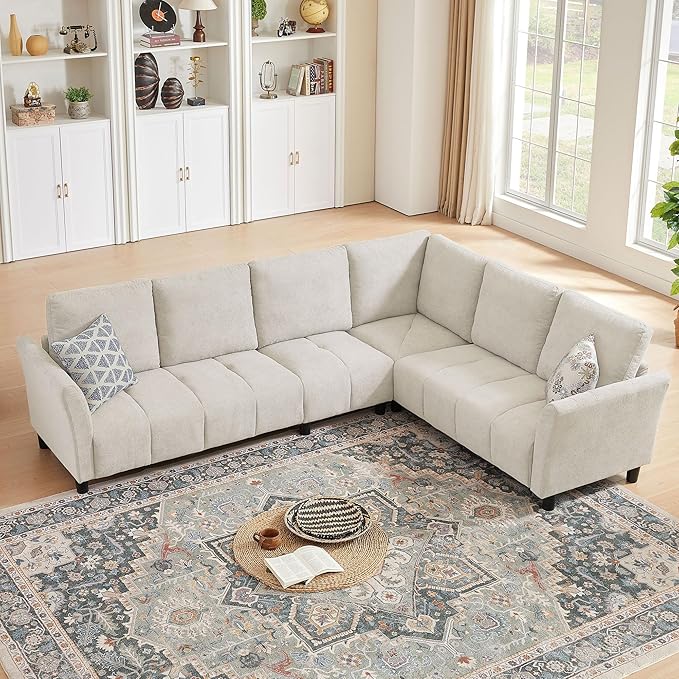 102 L Shape Sectional Sofa with Corner 6 Seat Convertible Modern Corner Sofa with Removable Covers for Living Room Ofiice Beige
