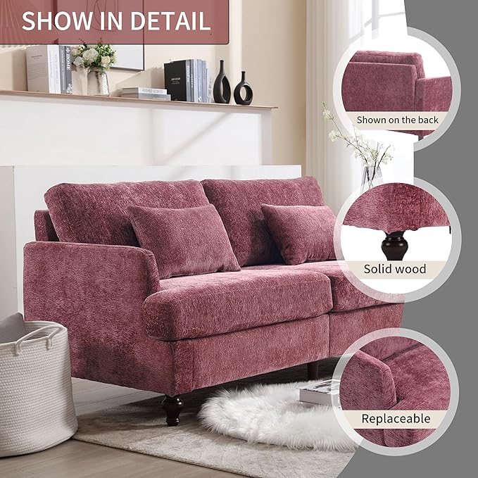 Sofa68” Comfy Sofa Couch with Extra Deep Seats Chenille Loveseat Comfy Small couches for Small Spaces Apartment Lounge2-Seat Upholstered