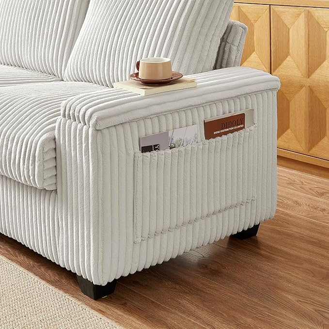 Sheng &amp Far Corduroy Loveseat Sofa Set with Storage Armrests and USB Charging Port 71 Wide Begie