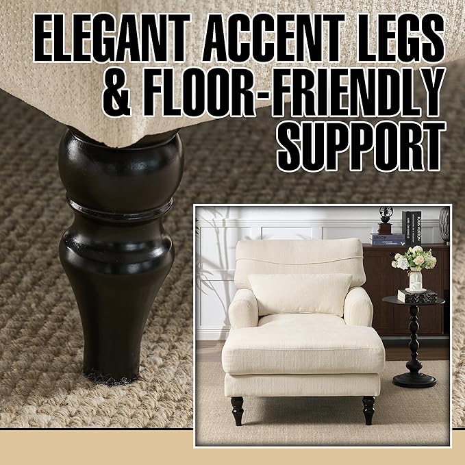 Chaise Lounge Chair Indoor Modern Leisure Sleeper Sofa Chair w/Double Deep Cushion Accent Upholstered Reading Side Armchair Recliner Arm Chairs for Living Room &amp Bedroom Easy AssemblyBeige