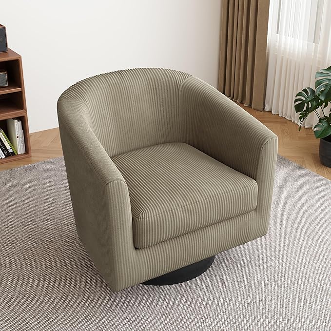 Lumibee Swivel Accent Barrel Chairs Upholstered Comfy Swivel Round Barrel Chair 360° Rotation Single Sofa Club Armchair for Living Room Reading Room Bedroom Corduroy Camel