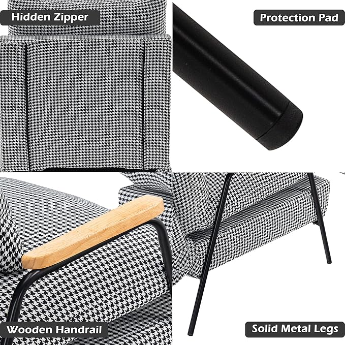 MCombo Accent Recliner Chair with Ottoman Modern Fabric Armchair Upholstered Sofa Bed for Living Room Bedroom Small Space 4055 (Black Frame Houndstooth)