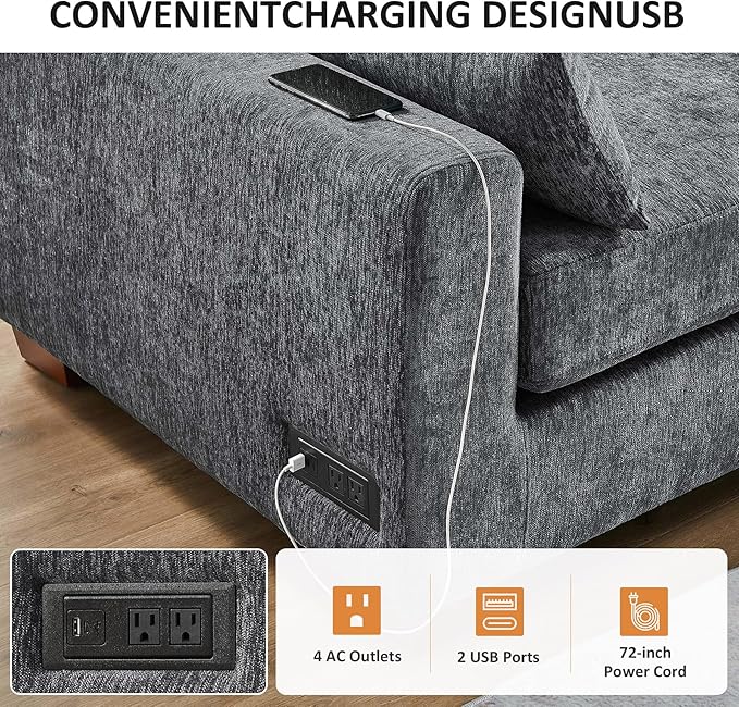 VANOMi Large Modular Sectional Sofa Oversized Couch with Charging Station Cloud Couch Deep Seat Sofa with Thick Cushion Convertible Sectional Couches for Living Room Office Apartment