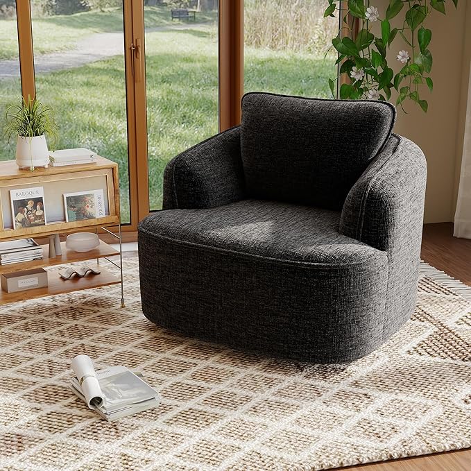 36 Swivel Barrel Chair 360° Rotating Accent Chair with Plush Chenille Upholstery Ergonomic Back &amp Boneless Comfort for Living Room Bedroom Office No-Assembly Charcoal Black