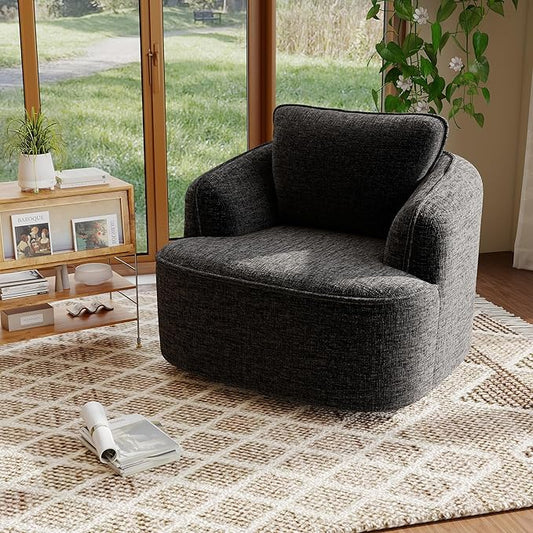 36 Swivel Barrel Chair 360° Rotating Accent Chair with Plush Chenille Upholstery Ergonomic Back &amp Boneless Comfort for Living Room Bedroom Office No-Assembly Charcoal Black