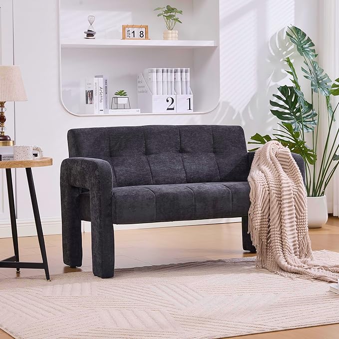 Nordic Modern Double Armchair Living Room &amp Bedroom Compact Upholstered Sofa Leisure Sofa Comfortable Seating with Dual Armrests Can be paired with a single chair for Living RoomBedroom (BLACK)