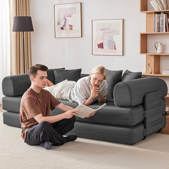 79 Oversized Boneless Couch with 4 Pillows5 in 1 Convertible Sleeper Futon Sofa Bed with Deep SeatCorduroy Foldable Modular Floor Pull Out Couch for Living RoomNo AssemblyGray