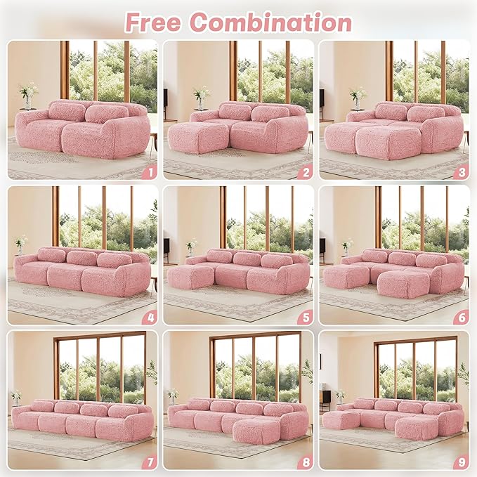 80.4-Inch Boneless Love Seat Couches in a Box Modern 2 Seat Floor Modular Foam Cloud Sofa Faux Fur Loveseat Couch W/Angle Armrests for Home Apartments Bedroom