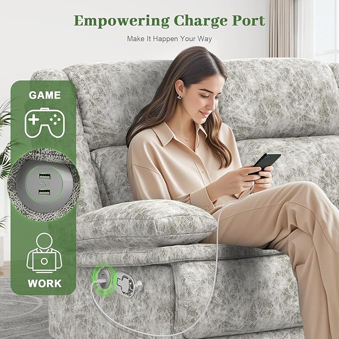Loveseat Recliner Sofa 2 Seater Love Seat Reclining Sofa with USB Charge Ports &amp Cell Phone Holders 58Inch RV Dual Recliner Sofa Manual Couches for Living Room (Polished Microfiber)