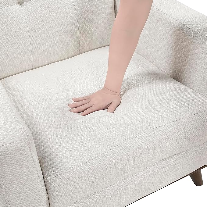 Lexicon Modern Accent Couch Textured Fabric Upholstered Loveseat with Brown Wood Legs Track Arms Tufted Couch Back 2 Seater Loveseat Sofa for Living Room/Office/Waiting Room Beige