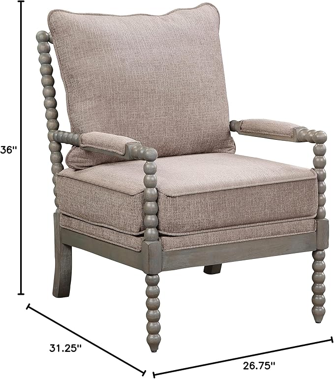 OSP Home Furnishings Abbott Spindle Accent Chair with Padded Spring Seat and Brushed Grey Base Dolphin Beige Fabric