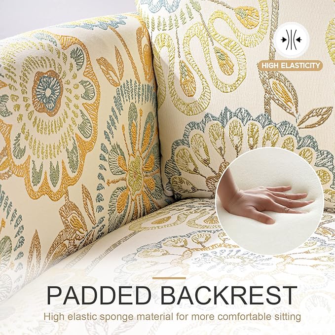Wingback Chair Floral Club Chair Accent Living Room Chairs Fabric Pattern Retro Casual Recessed Armchair Accent Chairs Tufted Single Sofa Chair(Beige+Yellow + Fabric)