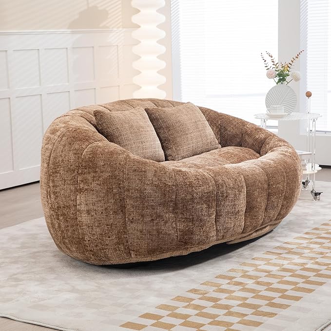 Bean Bag Sofa Comfy Loveseat Sofa with 2 Pillows Soft Giant Bean Bag Chair Cozy Round Lazy Sofa with Wide Backrest for Living Room Reading Room and Bedroom Coffee