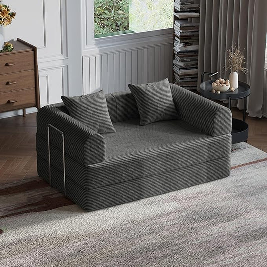 HouseMila 53.15 Convertible Sofa Bed4-in-1 Futon Sofa Bed Modular Loveseat Sleeper Folding Pull Out Couch with Pillows No Assembly Required Boneless Couch for Living Room Bedroom Guest RoomGrey