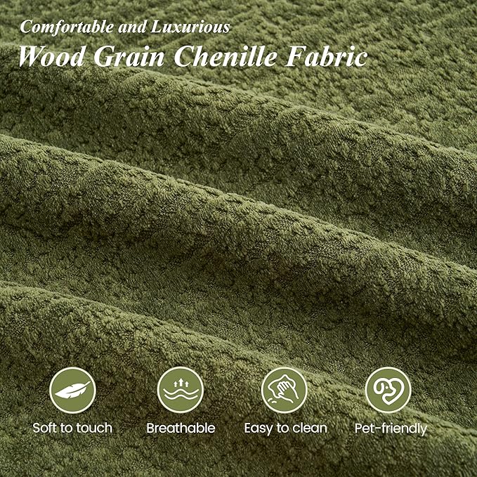 65.75 Curved Loveseat SofaBoneless Loveseat Couch11.02 Raised BackrestDeep SeatWood Grain Chenille Fabric Curved Sofa Couch for Small Spaces (Green65.75)