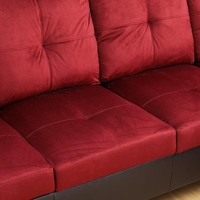 NicBex L Shaped Couch Sectional Couches for Living Room Morden Sofa Couch Upholstered Futon Sofa Bed with Chaise and Back Cushions for Reception Room and Apartment Red and Black
