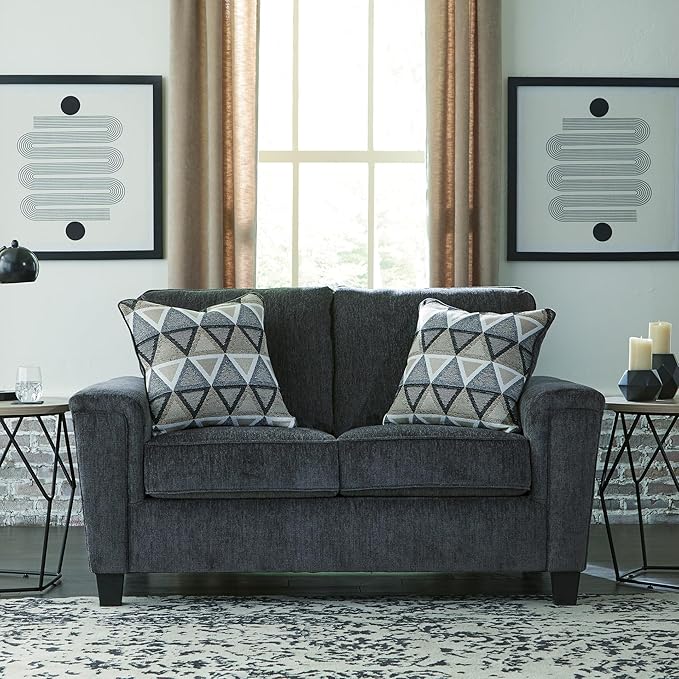 Signature Design by Ashley Abinger Chenille Contemporary Loveseat with 2 Accent Pillows Dark Gray