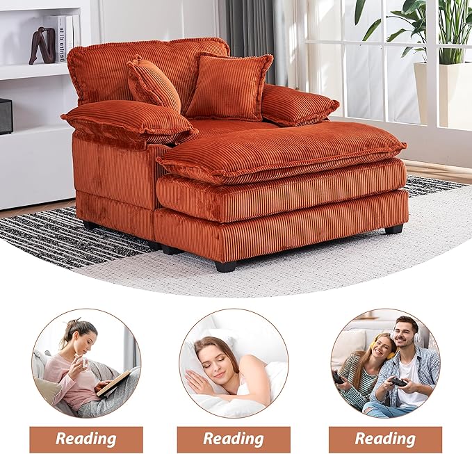 TTK Oversized Chaise Lounge Chair with Ottoman - 39.17 Wide Modern Sleeper Sofa for Living Room Bedroom &amp Office - Deep Seat Sectional Couch with Pillow Comfortable Reading ChairOrange