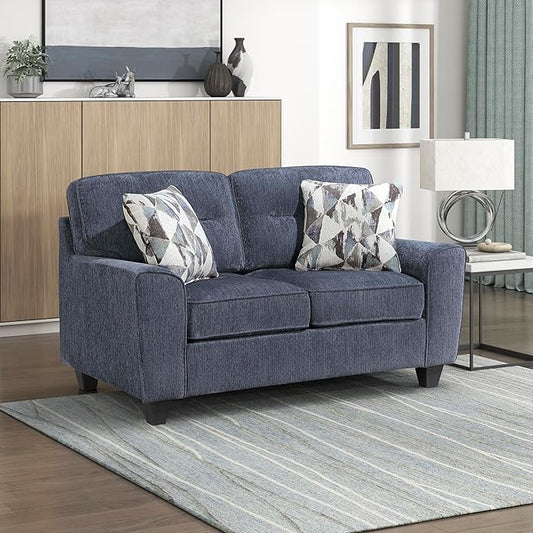 Lexicon Modern Loveseat Chenille Loveseat 2 Pillows Track Arm Reversible Cushions Removable Cushion Cover Easy Assembly Small Couch for Living Room/Office/Reading Spaces Blue