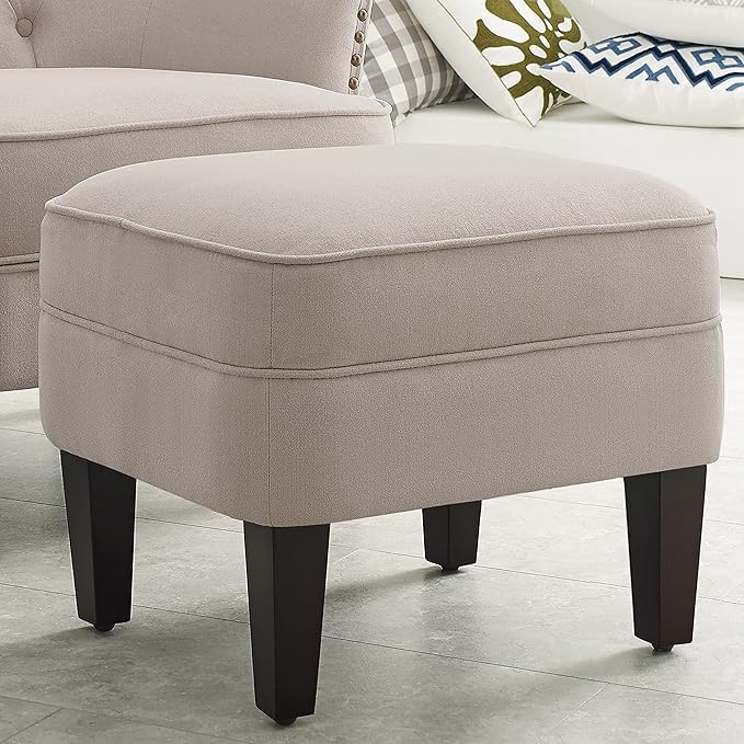 Rosevara McCarthy Accent Chairs with OttomanUpholstered ArmchairFabric Comfy Reading Seat Lounge for Living Room Bedroom ApartmentEasy Assembly Pearl Beige