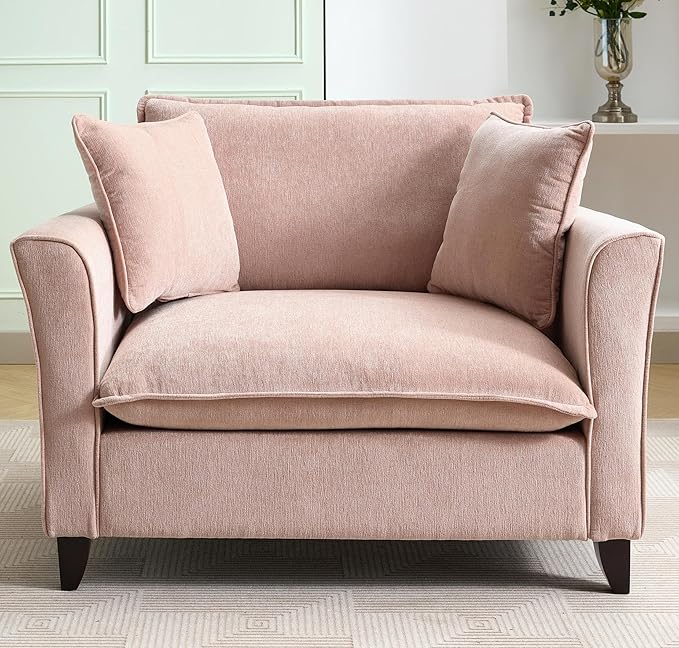 46.30 Oversized Armchair Chenille Fabric Comfy Chair and a Half Single Sofa with Pillow for Living Room Bedroom Office Apartment Pink