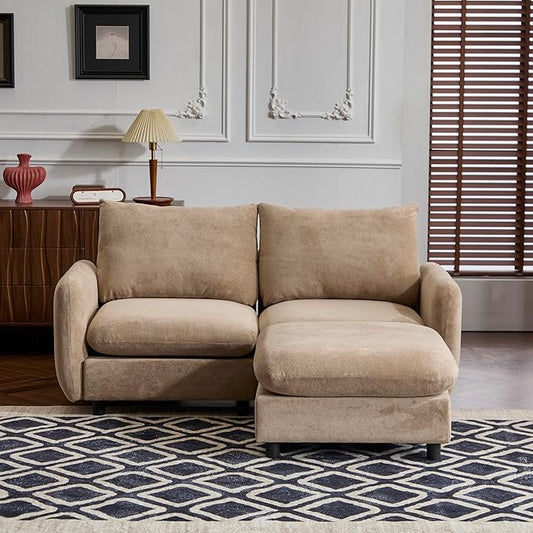 Merax 69 3-Piece L Shaped Modular Sectional Sofa with Ottoman Free Combination Velvet Upholstered Sofa Couch with Removable Cushions and Pillow Back for Living Room Office Easy Assembly Camel