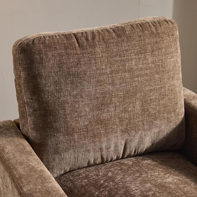 VINGLI 360° Swivel Mid-Century Modern Accent Armchair with Double-Layer Seat Cushions Comfy Single Square Sofa Upholstered Club Chair for Living RoomBedroom Reading Room Chenille Khaki