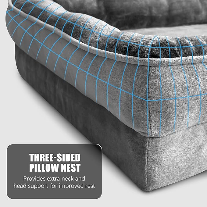 Orthopedic Dog Bed with Sides - Dog Sofa Beds for Extra Large Dogs Supportive Foam Pet Couch Bed with Washable Removable Cover Waterproof Lining and Non-Slip Bottom Grey - XXL