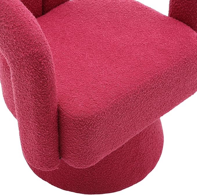 360 Degree Swivel Cuddle Barrel Accent Chairs Round Armchairs with Wide Upholstered Fluffy Fabric Chair for Living Room Bedroom Office Waiting Rooms (Rose Red)