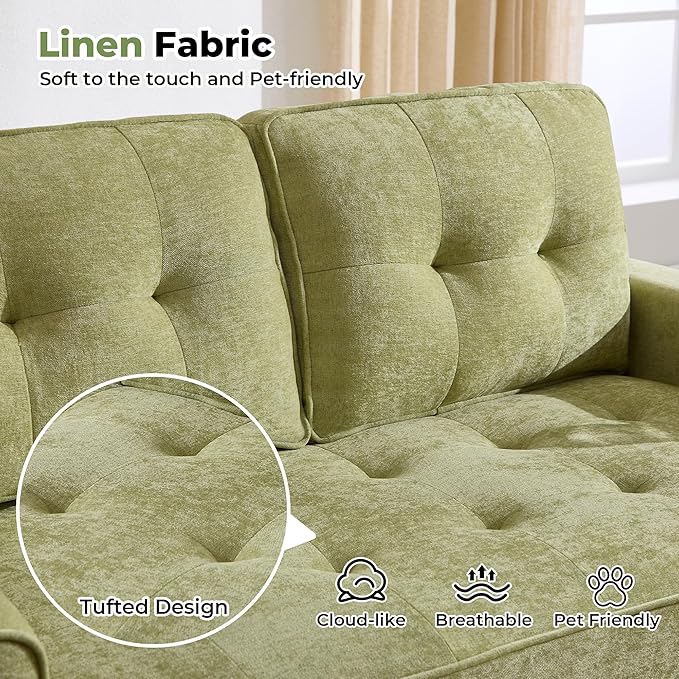 Convertible Sofa Bed Pull Out Loveseat Sleeper CouchLinen Fabric 2 in 1 Folding Couch Bed Fold Out Floor Futon Couches with Cup Holder for Living Room BedroomSmall Space Green