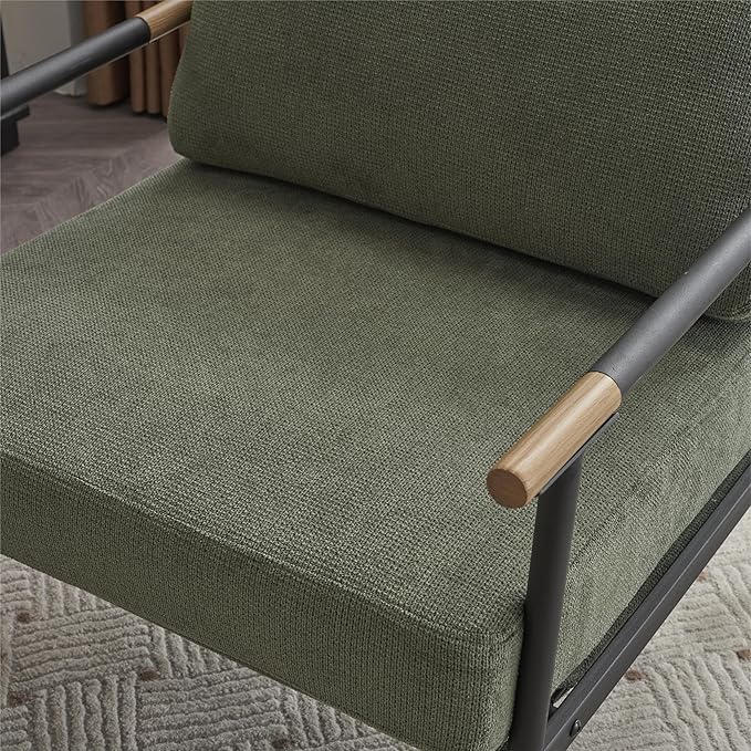 Upholstered Mid Century Lounge Chair Reading Armchair Chenille Fabric Modern Arm Chair with Metal e Accent Chair for Living Room Green