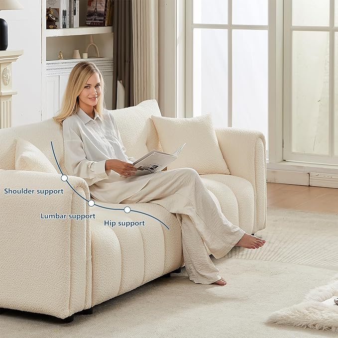 91.5” Couches for Living Room 3 Seater Loveseat Sofa Couch Oversized Upholstered Deep Seat Couch for BedroomApartment (Beige 91.5)