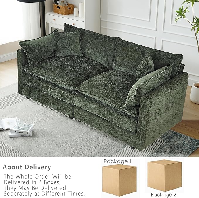 Setawix Chenille Loveseat Sofa Couch with Deep SeatLarge 2 Seater Cloud Couches for Living Room77.16 Roomy Cloud SofasModular Sectional 2 Seat Sofa with Pillows for Bedroom. (Green 2 Seater)