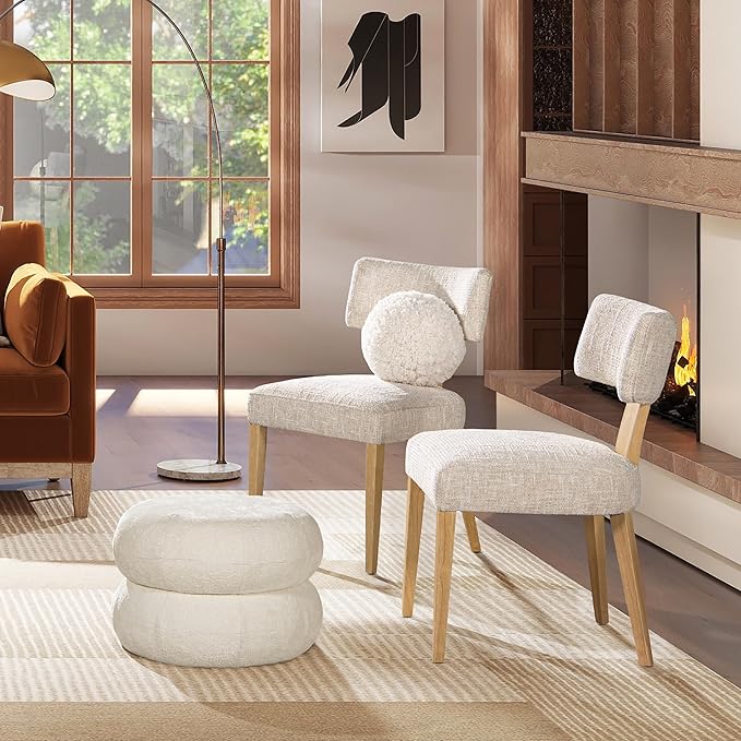 LIFE SKY Furry Armchair with Pillow &amp Blanket: Nordic Style Soft Fabric Wood Frame Reading Chair - Cozy Accent Seating for Book Lovers Home Library &amp Living Room