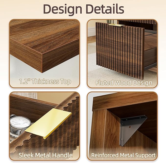 TIQLAB 55 One-Whole Piece Modern Executive Desk with Drawers Home Office Desk with File Cabinet for Letter&ampA4 Size Computer Writing Desk for Study Living Room Bedroom Black Walnut