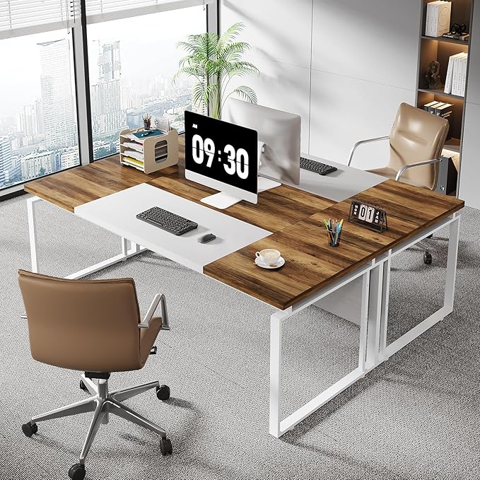 Tribesigns 63 Computer Desk Home Office Desk Writing Table for Workstation Modern Executive Desk with Sturdy Legs (Only Table) (Oak Karo &amp White)