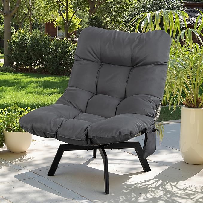 JAMFLY Accent Chair Modern Wicker Swivel Living Room Chairs with Oversized Seat &amp Cushion Grey