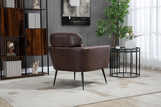 29.5W Classical Accent Chair Armchair Upholstered Reading Chair Single Sofa Leisure Club Chair with Black Metal Leg and Throw Pillow for Living Room Bedroom Dorm Room OfficeDark Brown Bronzing Suede