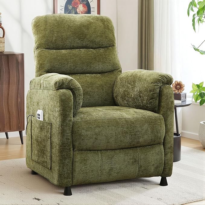 Holaki Power Recliner Chair Chenille Living Room Chairs Reading Lounge Chair Home Theater Seating with Adjustable Backrest and Footrest for Small Spaces Nursery(Green)