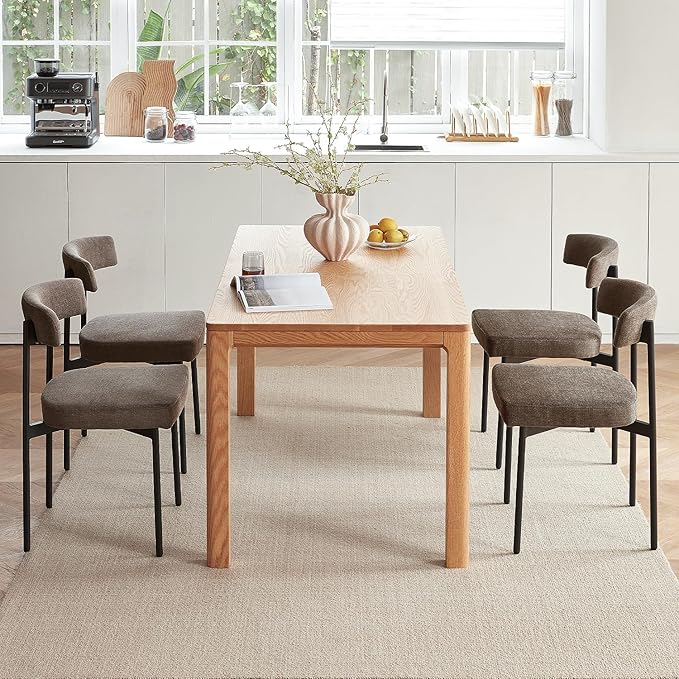 Grey Fabric Dining Chairs Set of 2 Armless Upholstered Kitchen ChairModern Dining Room Chair with Curved Backrest