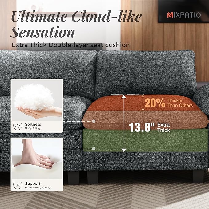 53.5 Cloud Modular Sectional Single Sofa Deep Seat Armchair with Plush Chenille &amp Removable Arms for Living Room Cyan