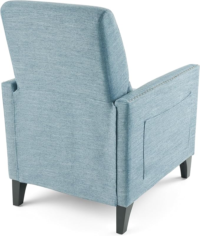 Mid-Century Fabric Rocker Recliner Chair with Tufted Design Adjustable Single Recliner Sofa with Thicker Seat Cushion with Pocket for Living Room Bedroom Apartment (Light Blue Style2)
